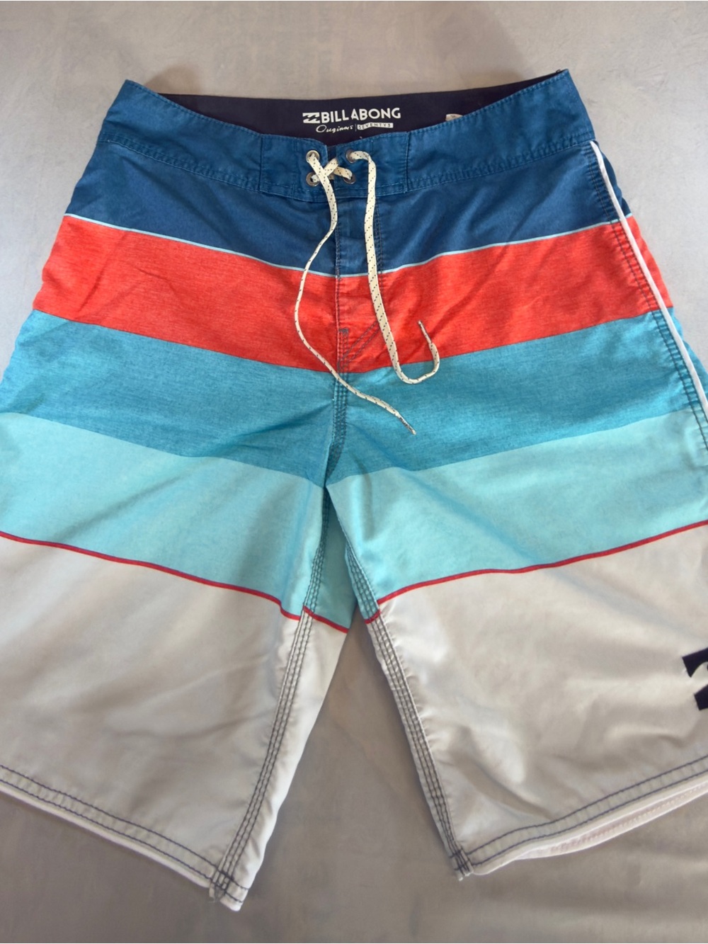 Billabong Men’s Navy, Red & Aqua Striped Board Shorts